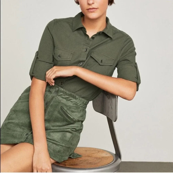 BCBGMaxAzria Aiden XXS Faux Suede Mini Skirt Button - Picture 2 of 8